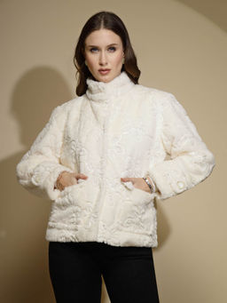 Global Republic - White Woolen Bomber Jacket