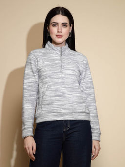 Global Republic - Grey Self Design High Neck Sweatshirt
