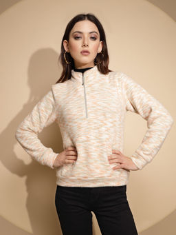 Global Republic - Women Cream High Neck Sweatshirt