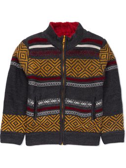 Yellow Apple - Kids Woolen Warm Jacket Full Sleeve for Boys Charcoal