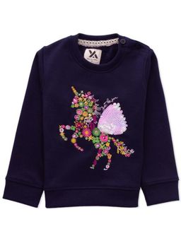 Yellow Apple - Kids Woolen Warm Sweatshirt for Girls Navy