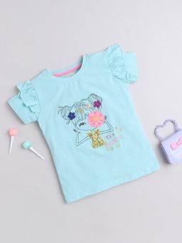 Yellow Apple - Half Sleeve Cotton Tops for Girls Aqua