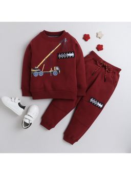 Yellow Apple - Round Neck Drawstring Winter Sweatshirt and Joggers - Maroon