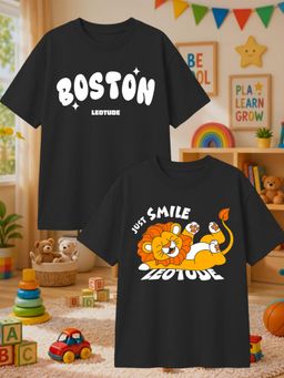 LEOTUDE - Multi-Color Cotton Round Neck Half Sleeves Printed T-Shirts (Pack of 2)