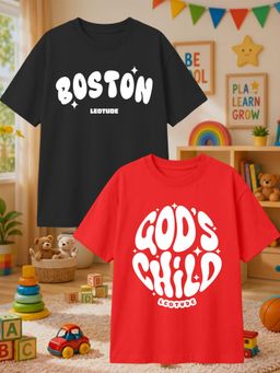LEOTUDE - Multi-Color Cotton Round Neck Half Sleeves Printed T-Shirts (Pack of 2)