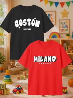 LEOTUDE - Multi-Color Cotton Round Neck Half Sleeves Printed T-Shirts (Pack of 2)