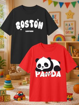 LEOTUDE - Multi-Color Cotton Round Neck Half Sleeves Printed T-Shirts (Pack of 2)
