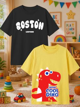LEOTUDE - Multi-Color Cotton Round Neck Half Sleeves Printed T-Shirts (Pack of 2)