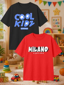 LEOTUDE - Multi-Color Cotton Round Neck Half Sleeves Printed T-Shirts (Pack of 2)