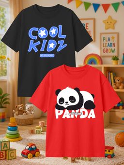 LEOTUDE - Multi-Color Cotton Round Neck Half Sleeves Printed T-Shirts (Pack of 2)