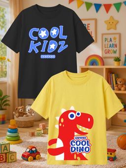 LEOTUDE - Multi-Color Cotton Round Neck Half Sleeves Printed T-Shirts (Pack of 2)