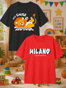LEOTUDE - Multi-Color Cotton Round Neck Half Sleeves Printed T-Shirts (Pack of 2)