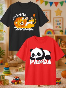 LEOTUDE - Multi-Color Cotton Round Neck Half Sleeves Printed T-Shirts (Pack of 2)