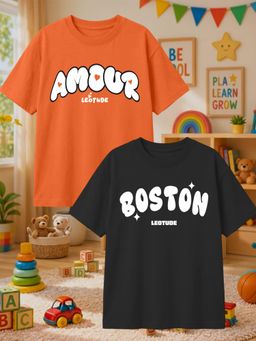 LEOTUDE - Multi-Color Cotton Round Neck Half Sleeves Printed T-Shirts (Pack of 2)