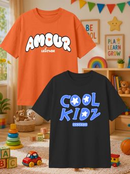 LEOTUDE - Multi-Color Cotton Round Neck Half Sleeves Printed T-Shirts (Pack of 2)