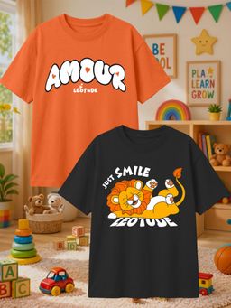 LEOTUDE - Multi-Color Cotton Round Neck Half Sleeves Printed T-Shirts (Pack of 2)