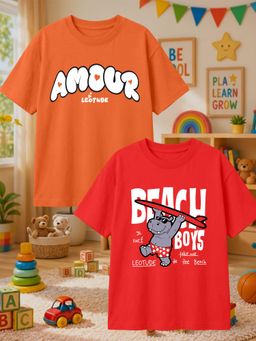 LEOTUDE - Multi-Color Cotton Round Neck Half Sleeves Printed T-Shirts (Pack of 2)