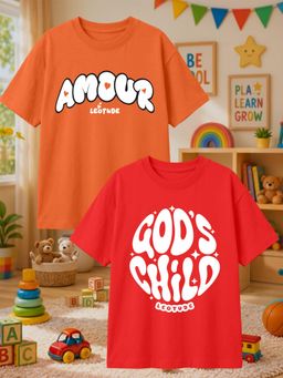 LEOTUDE - Multi-Color Cotton Round Neck Half Sleeves Printed T-Shirts (Pack of 2)