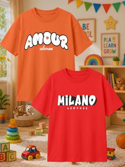 LEOTUDE - Multi-Color Cotton Round Neck Half Sleeves Printed T-Shirts (Pack of 2)