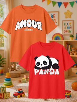 LEOTUDE - Multi-Color Cotton Round Neck Half Sleeves Printed T-Shirts (Pack of 2)