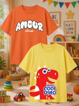 LEOTUDE - Multi-Color Cotton Round Neck Half Sleeves Printed T-Shirts (Pack of 2)