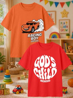 LEOTUDE - Multi-Color Cotton Round Neck Half Sleeves Printed T-Shirts (Pack of 2)