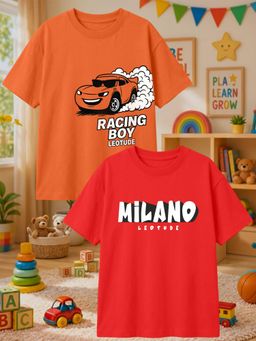 LEOTUDE - Multi-Color Cotton Round Neck Half Sleeves Printed T-Shirts (Pack of 2)
