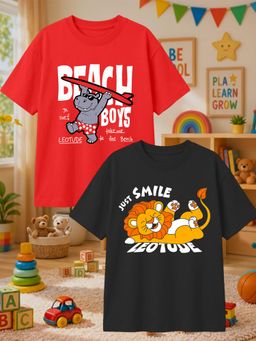 LEOTUDE - Multi-Color Cotton Round Neck Half Sleeves Printed T-Shirts (Pack of 2)