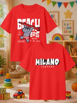 LEOTUDE - Multi-Color Cotton Round Neck Half Sleeves Printed T-Shirts (Pack of 2)