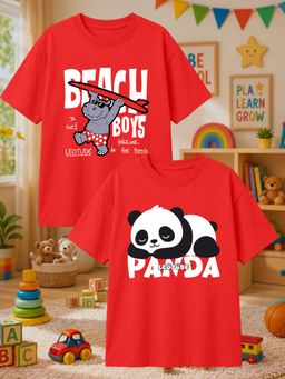 LEOTUDE - Multi-Color Cotton Round Neck Half Sleeves Printed T-Shirts (Pack of 2)