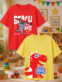 LEOTUDE - Multi-Color Cotton Round Neck Half Sleeves Printed T-Shirts (Pack of 2)