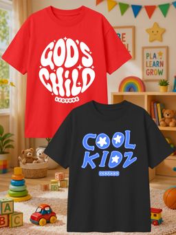 LEOTUDE - Multi-Color Cotton Round Neck Half Sleeves Printed T-Shirts (Pack of 2)