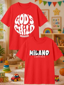LEOTUDE - Red Cotton Round Neck Half Sleeves Printed T-Shirts (Pack of 2)
