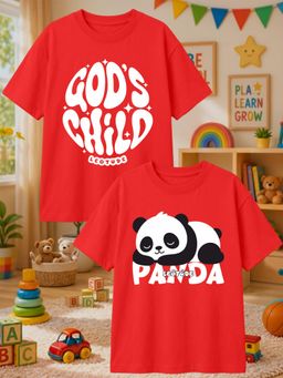 LEOTUDE - Red Cotton Round Neck Half Sleeves Printed T-Shirts (Pack of 2)
