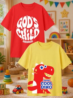 LEOTUDE - Multi-Color Cotton Round Neck Half Sleeves Printed T-Shirts (Pack of 2)
