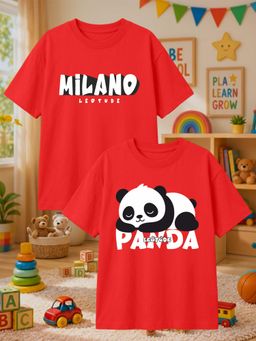LEOTUDE - Red Cotton Round Neck Half Sleeves Printed T-Shirts (Pack of 2)