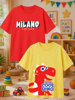 LEOTUDE - Multi-Color Cotton Round Neck Half Sleeves Printed T-Shirts (Pack of 2)