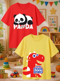 LEOTUDE - Multi-Color Cotton Round Neck Half Sleeves Printed T-Shirts (Pack of 2)