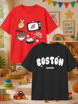 LEOTUDE - Multi-Color Cotton Round Neck Half Sleeves Printed T-Shirts (Pack of 2)