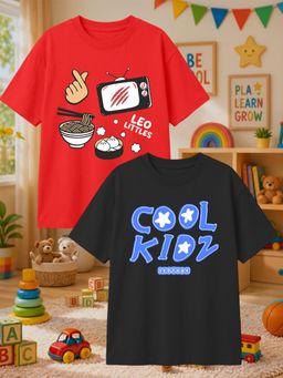 LEOTUDE - Multi-Color Cotton Round Neck Half Sleeves Printed T-Shirts (Pack of 2)