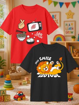 LEOTUDE - Multi-Color Cotton Round Neck Half Sleeves Printed T-Shirts (Pack of 2)