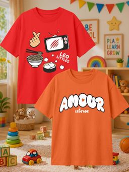 LEOTUDE - Multi-Color Cotton Round Neck Half Sleeves Printed T-Shirts (Pack of 2)