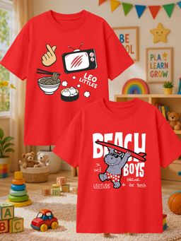 LEOTUDE - Multi-Color Cotton Round Neck Half Sleeves Printed T-Shirts (Pack of 2)