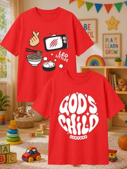 LEOTUDE - Multi-Color Cotton Round Neck Half Sleeves Printed T-Shirts (Pack of 2)