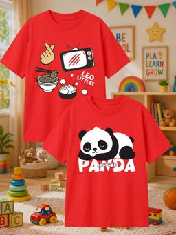 LEOTUDE - Multi-Color Cotton Round Neck Half Sleeves Printed T-Shirts (Pack of 2)