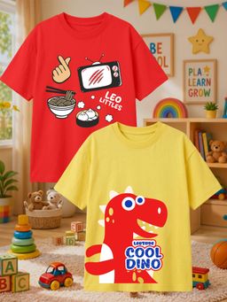 LEOTUDE - Multi-Color Cotton Round Neck Half Sleeves Printed T-Shirts (Pack of 2)