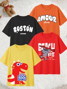 LEOTUDE - Multi-Color Cotton Round Neck Half Sleeves Printed T-Shirts (Pack of 4)