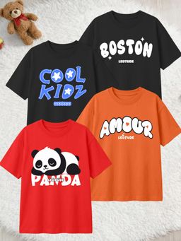 LEOTUDE - Multi-Color Cotton Round Neck Half Sleeves Printed T-Shirts (Pack of 4)
