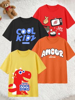 LEOTUDE - Multi-Color Cotton Round Neck Half Sleeves Printed T-Shirts (Pack of 4)