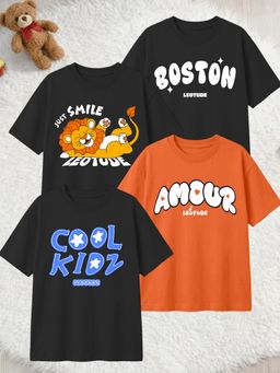 LEOTUDE - Multi-Color Cotton Round Neck Half Sleeves Printed T-Shirts (Pack of 4)